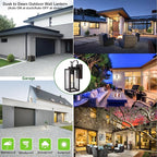 LIT-PaTH Dusk to Dawn Outdoor Wall Lantern, Wall Sconce as Porch Lighting Fixture, E26 Medium Base Max 60W, Anti-Rust Metal with Glass Shade, Oil Rubbed Bronze Finish, 1-Pack