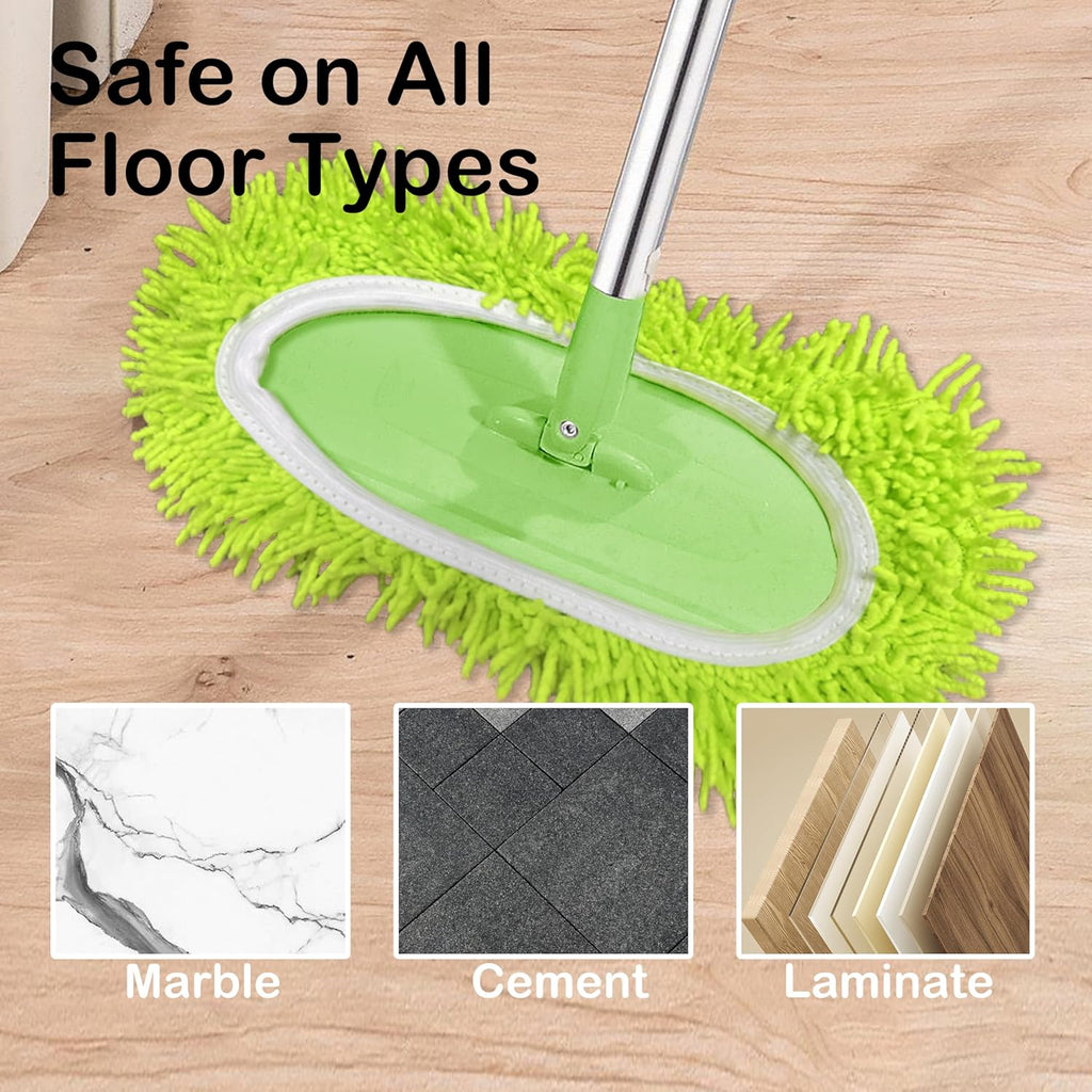 Reusable Microfiber Chenille Mop Pads Compatible with Swiffer Sweeper, Dry Sweeping Cloths & Wet Mopping Cloths, Refills for Hardwood Surface Floor Cleaning, 4 Pack (Green)