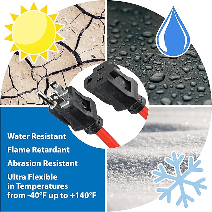 Clear Power 16 Gauge 3Prong Cords (16/3-3PRONG Grounded Plug, Orange, 50 ft)