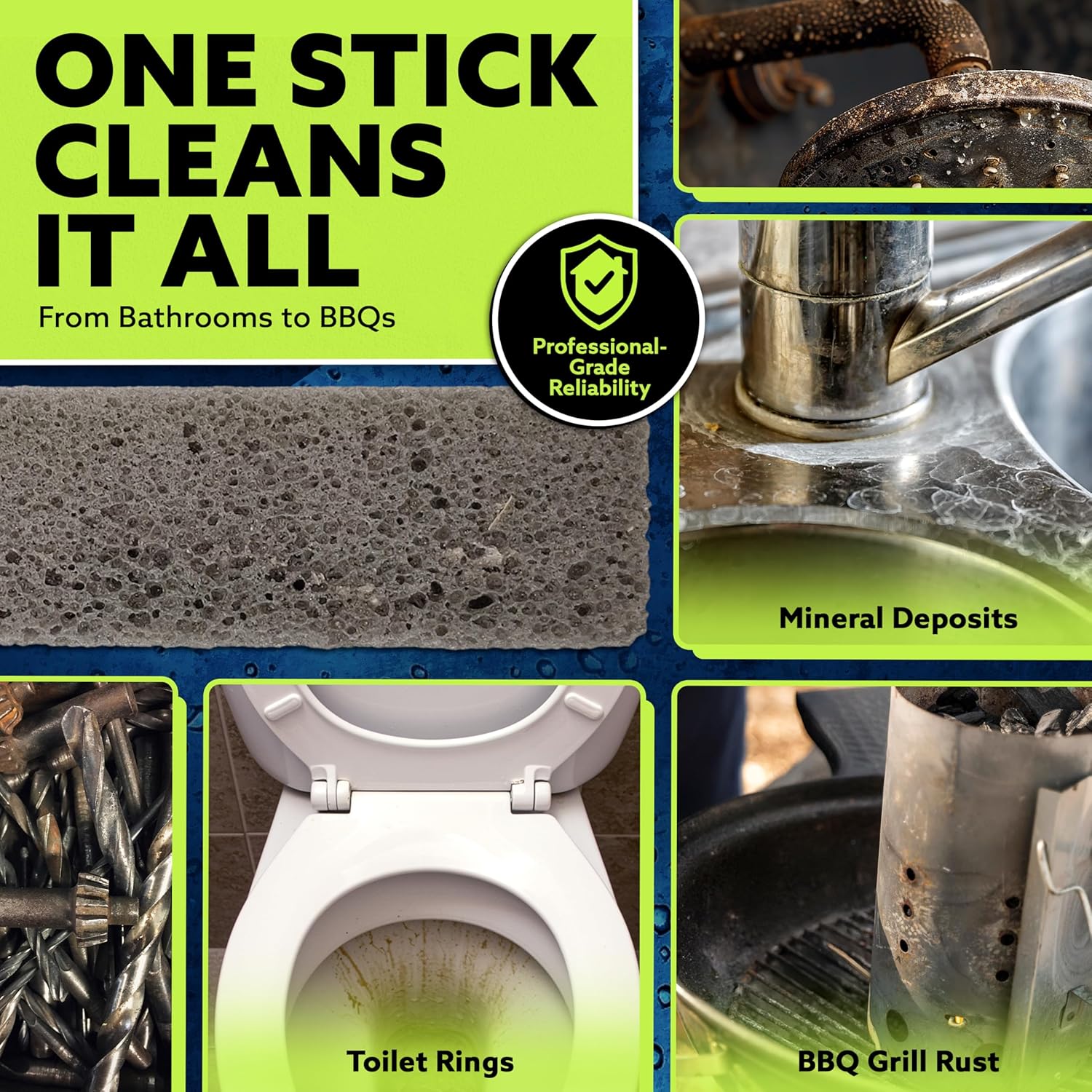 PUMIE Pumice Stone Toilet Bowl Cleaner (1-Pack) - Heavy Duty Scouring Stick for Toilet - Pumice Stone for Cleaning Rings, Bowls, Hard Water Stains, Lime, Rust, Sink - Includes Handle for Easy Use