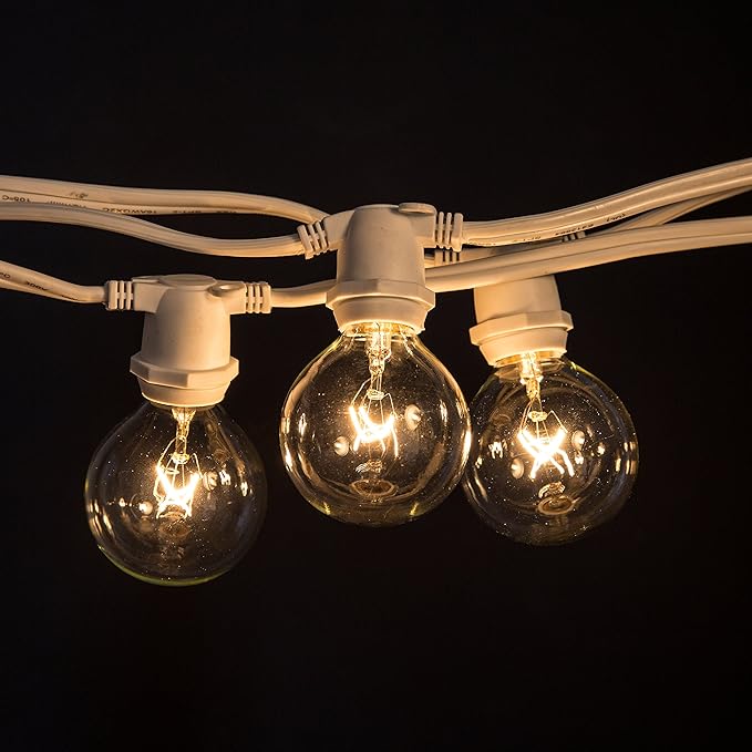 Hometown Evolution, Inc. 25 Foot C9 Commercial Exterior Globe String Lights with 20 G50 2 Inch Clear Bulbs (White Wire) for Weatherproof Heavy Duty Vintage Outside Lighting