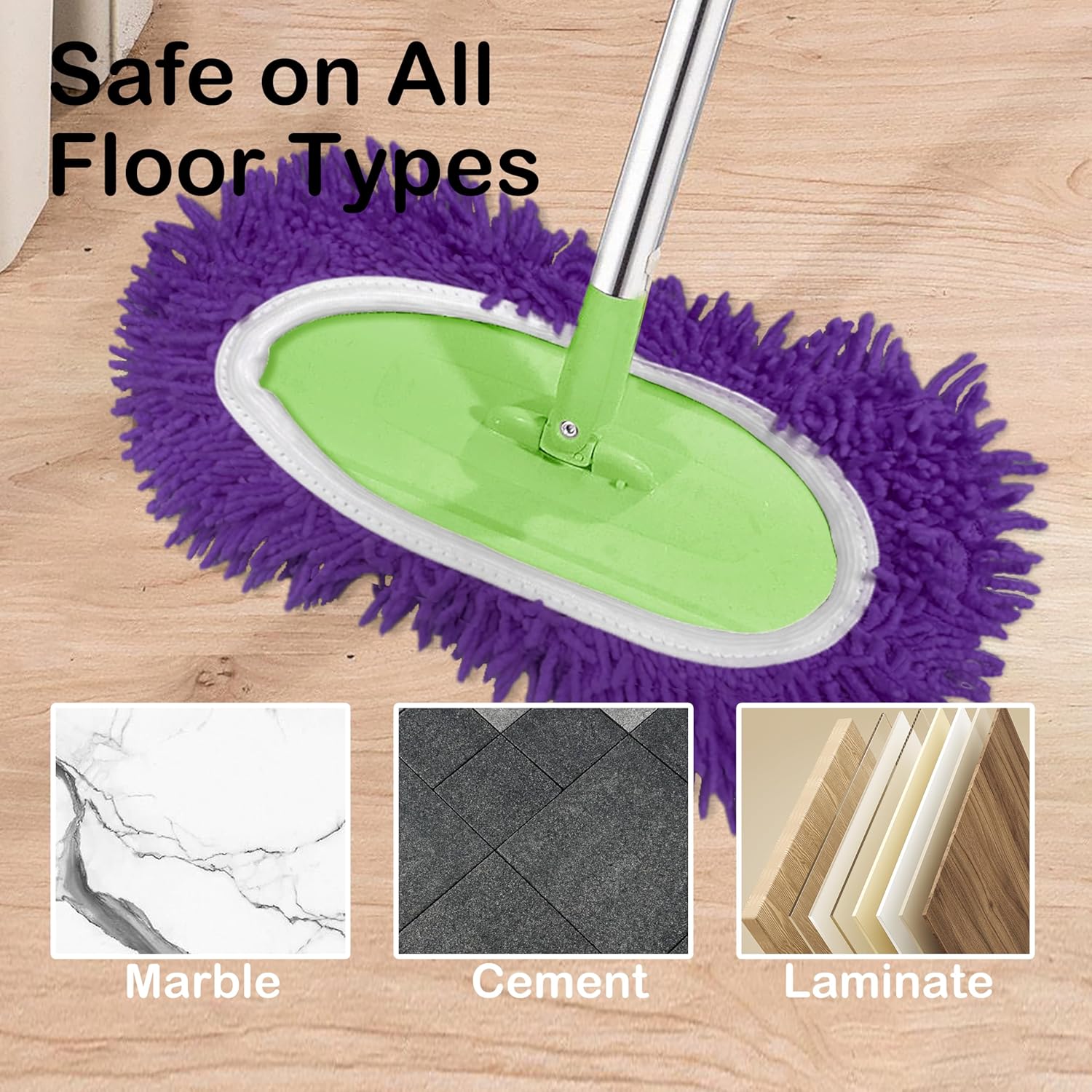 Reusable Microfiber Chenille Mop Pads Compatible with Swiffer Sweeper, Dry Sweeping Cloths & Wet Mopping Cloths, Refills for Hardwood Surface Floor Cleaning, 4 Pack (Purple)