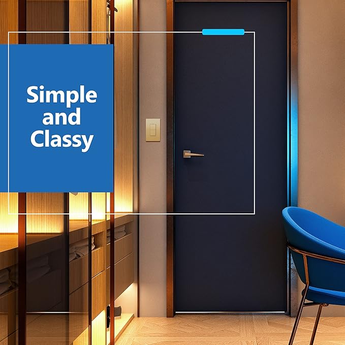 LIDER Minimalist Design Matte Finish Lighted Double Switch, Combination Frameless Decorator Switch with Locator Light, Ground Terminal, Single Pole, 15A 120-277V, UL Listed, LCS2-1P-GD, Gold