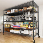 REIBII 85.7"H Storage Shelves 2998LBS Metal Shelving Units with Wheels&Feet, 5 Tier Garage Shelving Heavy Duty Adjustable Wire Shelf for Pantry Garage Commercial Industrials, 85.7"H X 55.5"W X 24.2"D