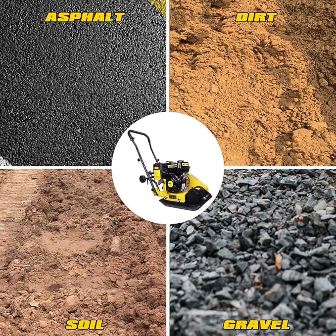 Aceup Energy Plate Compactor 6.5HP 196cc Gas, 21x14.6inch Plate 2700lbs Gas Compaction Force 5500VPM, Ground Compactor Tamper Pavement Compaction Rammer with Wheel