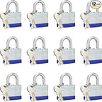 Lock Outdoor Padlocks, Laminated keyed Padlock, 1-9/16 in Wide Body, Padlock Set with Keys (12Pack)