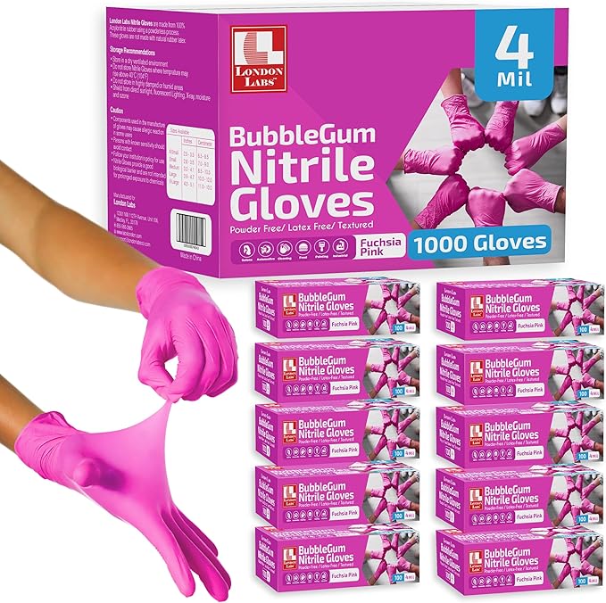 4 Mil – Fuchsia Pink Nitrile Gloves – Disposable Latex Free & Powder Free– Chemical Resistant, Pink Rubber Gloves