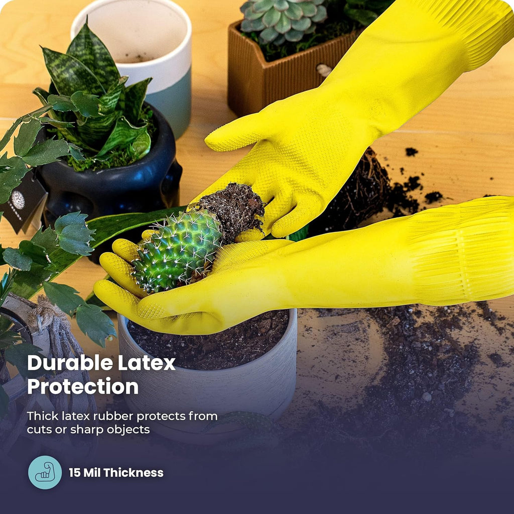 FMP Brands 3/6/12/60 Pairs 15 Inch Extra Long Rubber Dishwashing Gloves - Non-Slip for Cleaning, Kitchen, Bathroom, Gardening