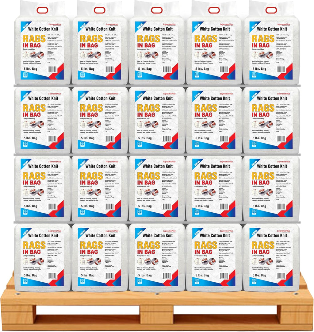 Premium White T-Shirt Cleaning Rags (600 lbs. Pallet 120x5 lbs. Bag) – White Cotton Rags for Cleaning, Staining, Painting, Oil, Grease & Dust Removal – Shop Rags Bulk for Multipurpose use