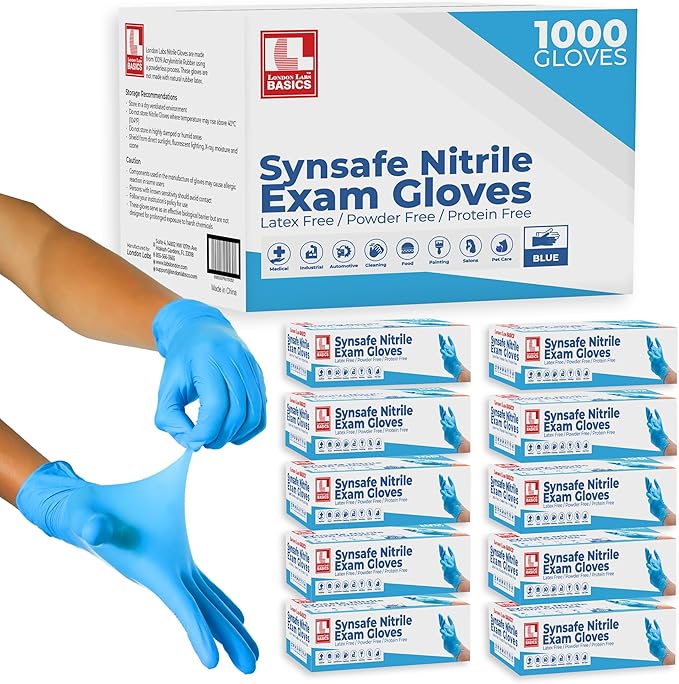 Synsafe 4 Mil - Blue Nitrile Exam Gloves –Disposable Latex Free & Powder Free – Extra Strong, Rubber Gloves