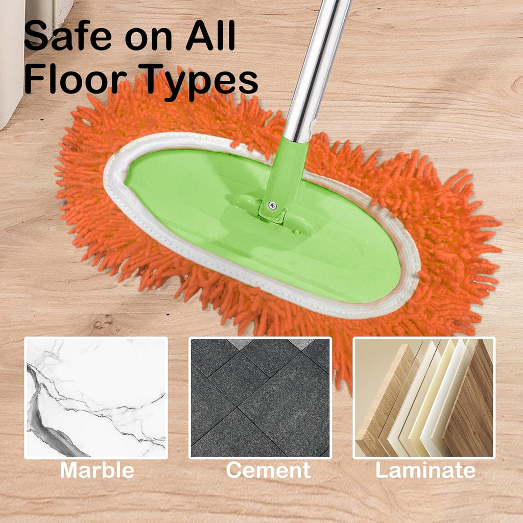 Reusable Microfiber Chenille Mop Pads Compatible with Swiffer Sweeper, Dry Sweeping Cloths & Wet Mopping Cloths, Refills for Hardwood Surface Floor Cleaning, 4 Pack (Green+Orange+Purple+Pink)