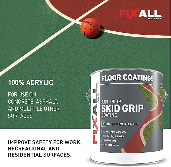 FIXALL Skid Grip Anti-Slip Coating, 1 Gallon, Jet, Exceeds ADA Standards, Ideal for Safety Areas, Slip-Resistant Pavement, Cement & Concrete Paint