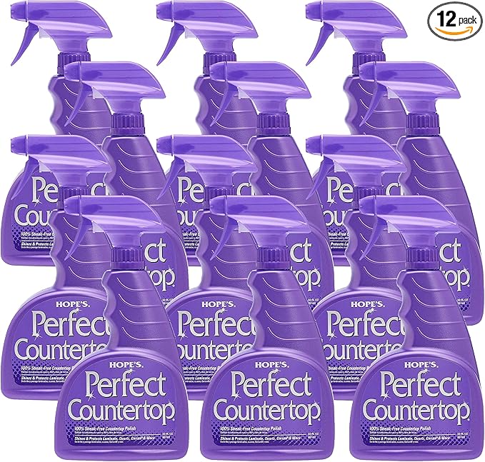 HOPE'S Perfect Countertop Cleaner and Polish 22-Ounce, Streak-Free Multi-Surface Cleaning Spray, Safe on Stone, Laminate, CORIAN, Granite, Quartz, Marble, Pack of 12