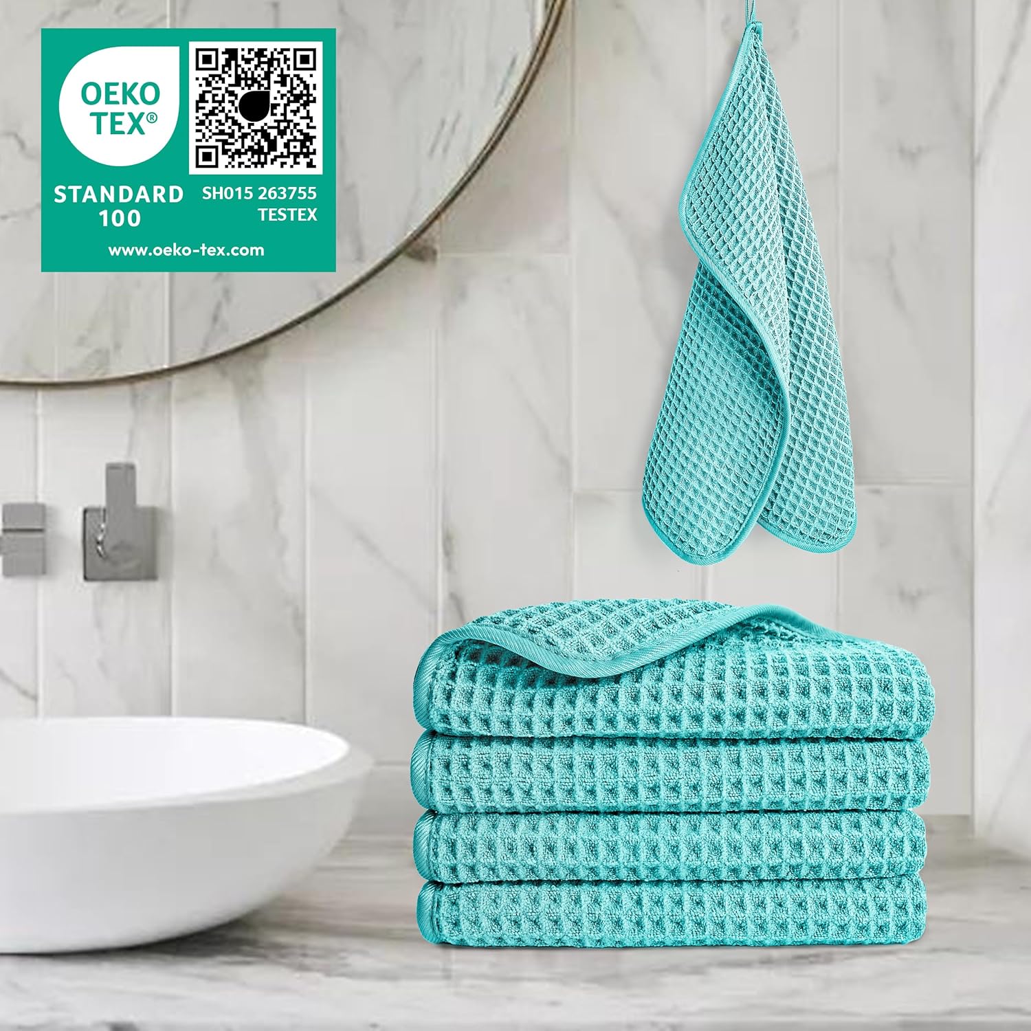 POLYTE Microfiber Lint Free Washcloth Face Towel, 13 x 13 in, 4 Pack (Waffle Weave)