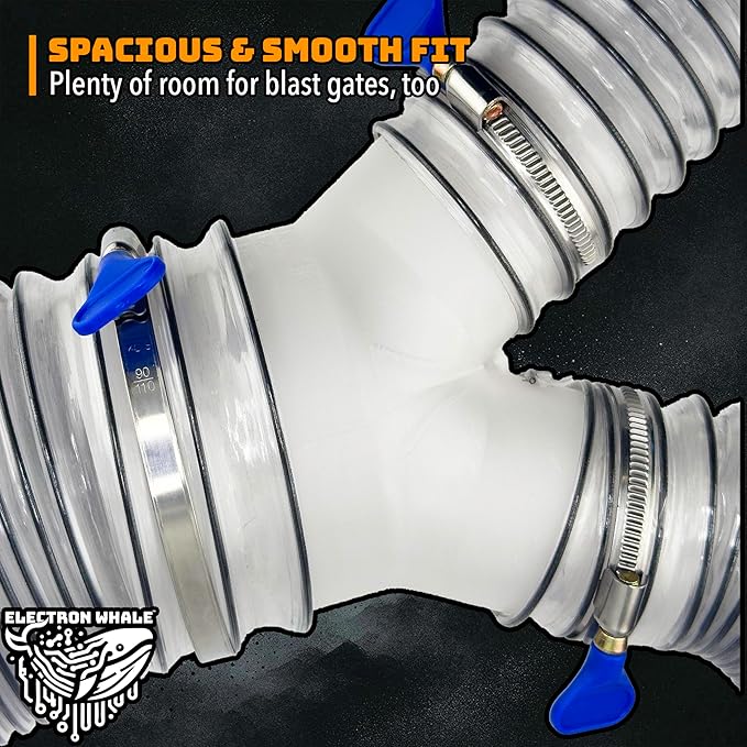 4" to 2-1/2" 2-Way Dust Collection Splitter Junction Fitting, Multi Port Fits Standard Hoses and Shop Vac Accessories, Dust Medusa, White Translucent