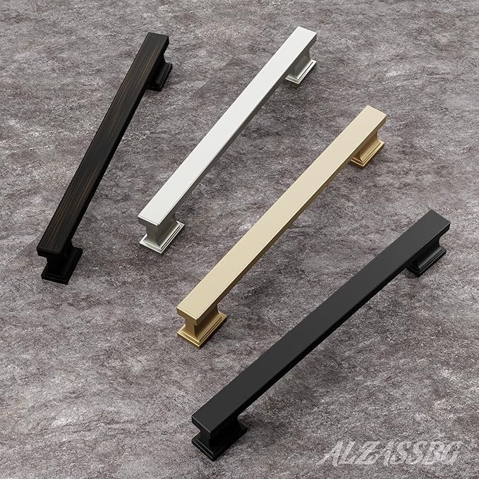 Alzassbg 10 Pack Matt Gold Cabinet Pulls, 7 Inch(177.8mm) Hole Centers Kitchen Cabinet Handles for Cabinets and Drawers AL3061MGP