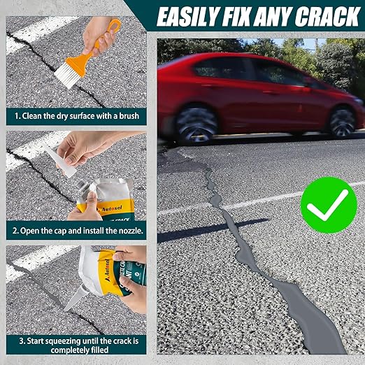 Concrete Crack Filler, Exterior Cement Crack Filler, Self-Leveling Cement Crack Repair Sealant, Fast Drying, Effectively Repairs Cracks in Driveways, Patios, Sidewalks, and Asphalt Pavements - 3 pcs