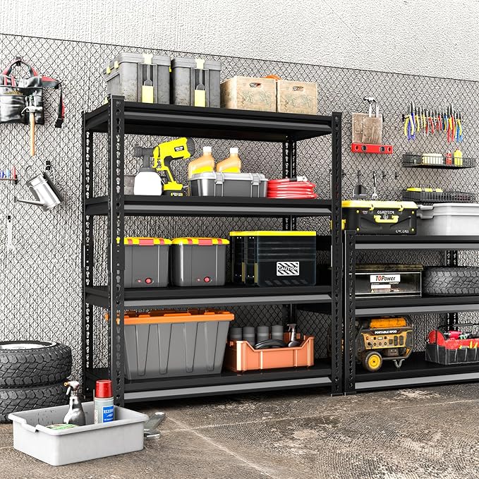 40" W Garage Shelving Heavy Duty, 1600 Lbs Loads Garage Storage Shelves Heavy Duty, 4-Tier Metal Shelving Units and Storage for Basement, Retiple Tanks,40" Wx16 Dx72 H, Black