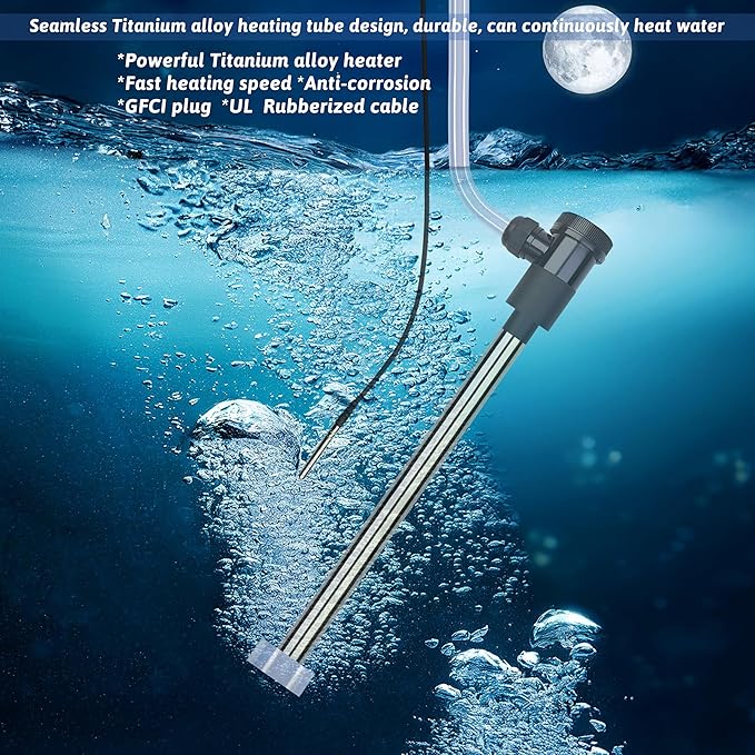 3000W 240V Titanium Immersion Water Heater Portable Electric inflatable pool & Hot Tub Submersible Water Heater with Temp Control, GFCI for above ground pool, Baptistry, baptism pool & spa