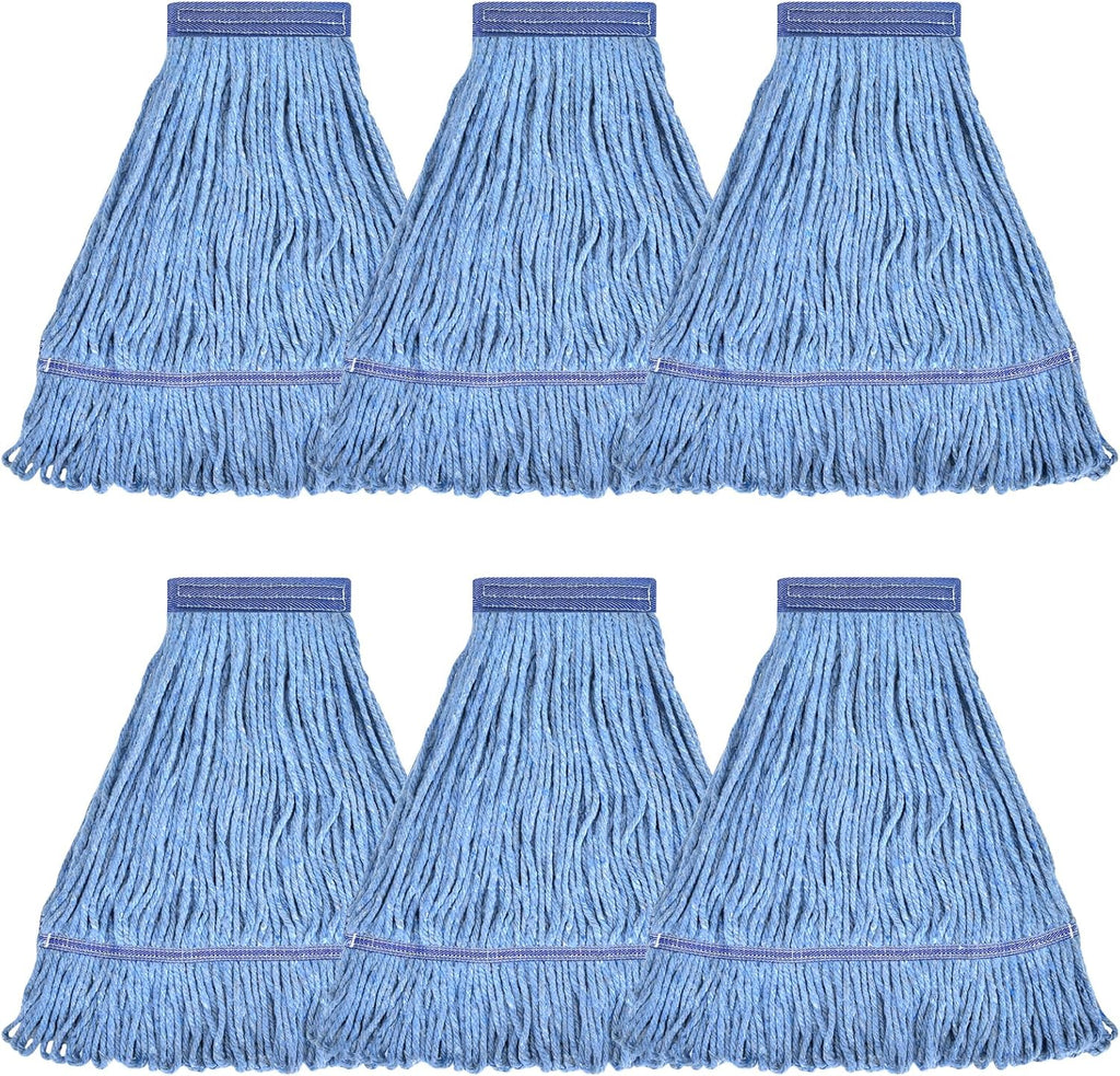Matthew Cleaning Heavy Duty Mop Head Commercial Replacement for General and Floor Cleaning , Wet Industrial Blue Cotton Looped End String Head Refill (Pack of 6) Blue