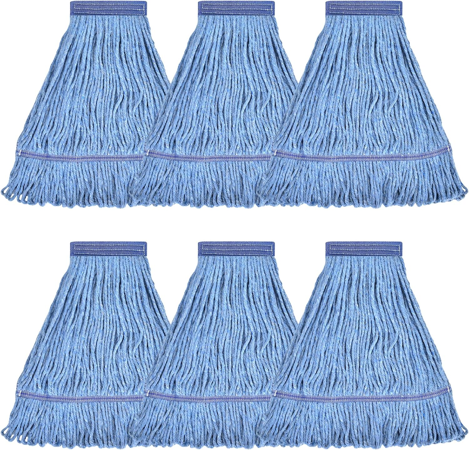 Matthew Cleaning Heavy Duty Mop Head Commercial Replacement for General and Floor Cleaning , Wet Industrial Blue Cotton Looped End String Head Refill (Pack of 6) Blue