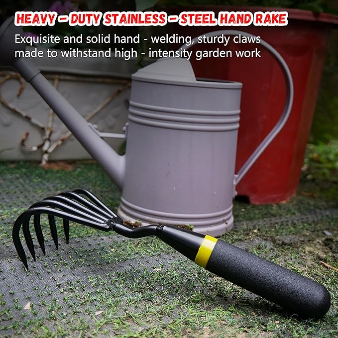 Stainless Steel Hand Cultivator - Garden Rake: Great for Heavy - Duty Soil Loosening, Planting and Weed Removal