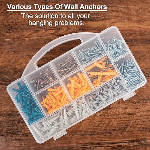 KURUI 510Pcs Wall Hanging Kit with Anchors and Screws, Picture Hanging Kit for Wall Decor Art, Frame, Canvas, Dry Wall Anchors Assortment Kit for Sheetrock Concrete Brick, 6 Sizes Picture Hangers