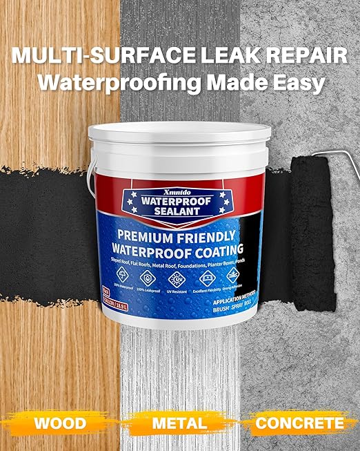 Polyurethane Waterproof Coating, Black, 5 Gallon, Roof Sealant Waterproof Coating for Flat & Matal Roofs, Foundations, Concretes, Indoor and Outdoor Leak Repair Basement Sealer Waterproofing