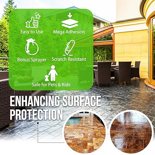 Wet Look Stone Sealer - 64oz High Gloss Paver Sealer Stone Color Enhancer Concrete Sealer with Long-Lasting Gloss Protection, Stain Proof for Interior and Exterior Slate, Driveway, Floor, Standsotne