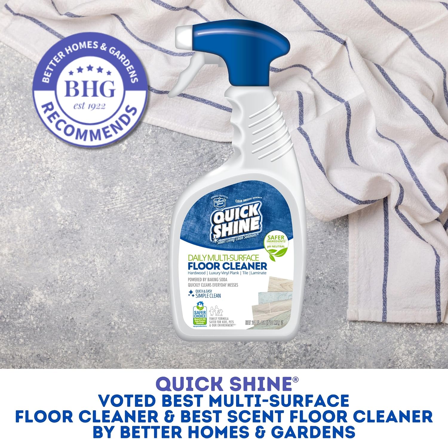 Quick Shine Multi Surface Floor Cleaner Daily Care 24oz, 6Pk | Ready to Use, Dirt Dissolving, Streak Free, No Rinse | Use on Hardwood, Laminate, Luxury Vinyl Plank LVT, Tile & Stone | Safer Choice