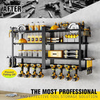Power Tool Organizer Wall Mount - Storage Rack with 4 Drill Holders for Drills Cordless Tools. Heavy Duty Iron Garage Tool Organizer Storage for Workshop Shed (4 Slots 4 Layers 2 Pack)