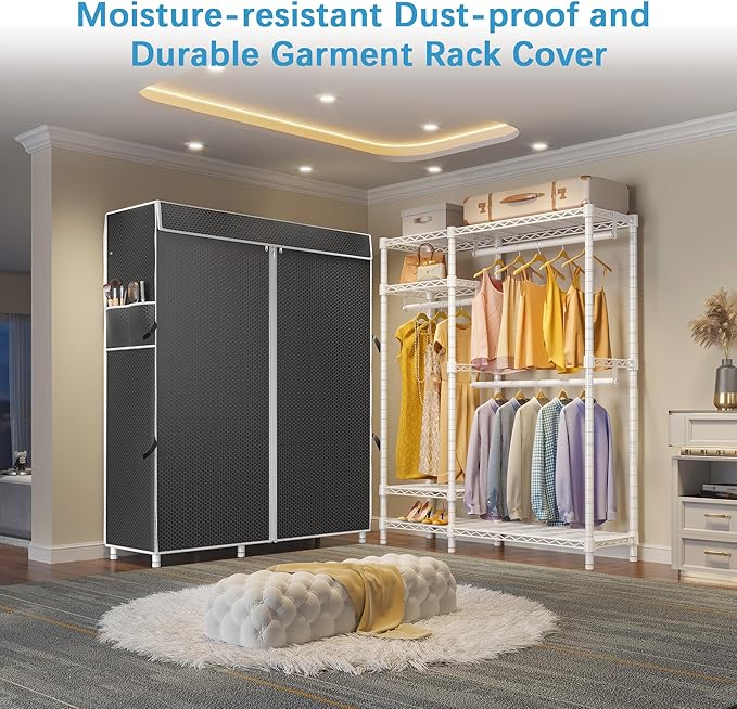 VIPEK V2C Heavy Duty Clothes Rack with Upgraded Polyester Cover, Metal Portable Closet with Adjustable Shelves & Hanging Rods, Freestanding Wardrobe Closet for Bedroom, Max Load 700LBS