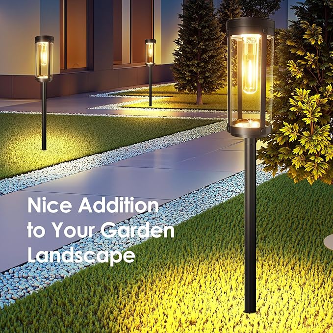 Solar Pathway Lights Outdoor 6 Pack, Bright & Taller Solar Lights Outdoor Waterproof, Auto On/Off 15Hrs+ Morden Path Light Solar Powered Landscape Lights for Yard Garden Walkway Driveway Lawn