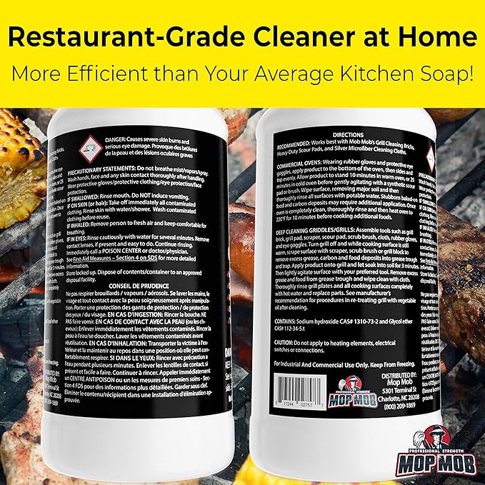 Commercial Grill and Oven Cleaner 32oz Concentrate 4pk. Heavy-Duty Fast-Acting Degreaser Solution Removes Carbon, Grime, Burnt Food and Oil for Griddles Fryer Baskets and Kitchen Cooking Surfaces.
