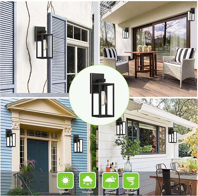 GRUENLICH Waterproof Large Outdoor Wall Lanterns, Modern Porch Sconces with Clear Glass Shade, E26 Socket Max 60W, IP65, Metal Frame, for Patio, Front Door, Entryway, Oil Rubbed Bronze Finish, 2-Pack