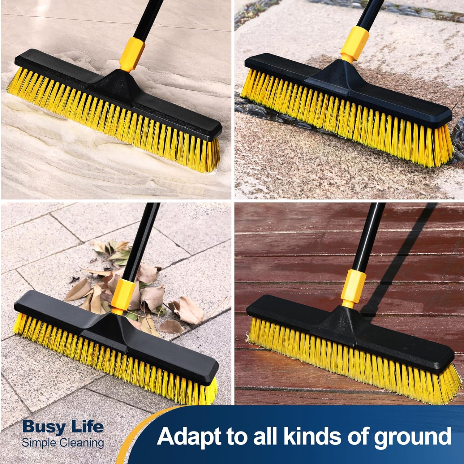 Yocada 18 Inch Push Broom Heavy-Duty Outdoor Commercial Broom Brush Stiff Bristles for Cleaning Patio Garage Deck Concrete Wood Stone Tile Floor 65.3 inch Long