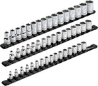 ARES 70087-3-Piece Aluminum Socket Organizer - 1/4-Inch, 3/8-Inch, and 1/2-Inch Drive Rails Hold 48 Sockets and Keep Your Tool Box Organized