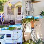 10.5 FT Stainless Steel Telescoping Ladders - One-Button Retraction Collapsible Extension Ladder for Home,RV,Attic,Lasts 375 LBS with Balance Bar and Wheels