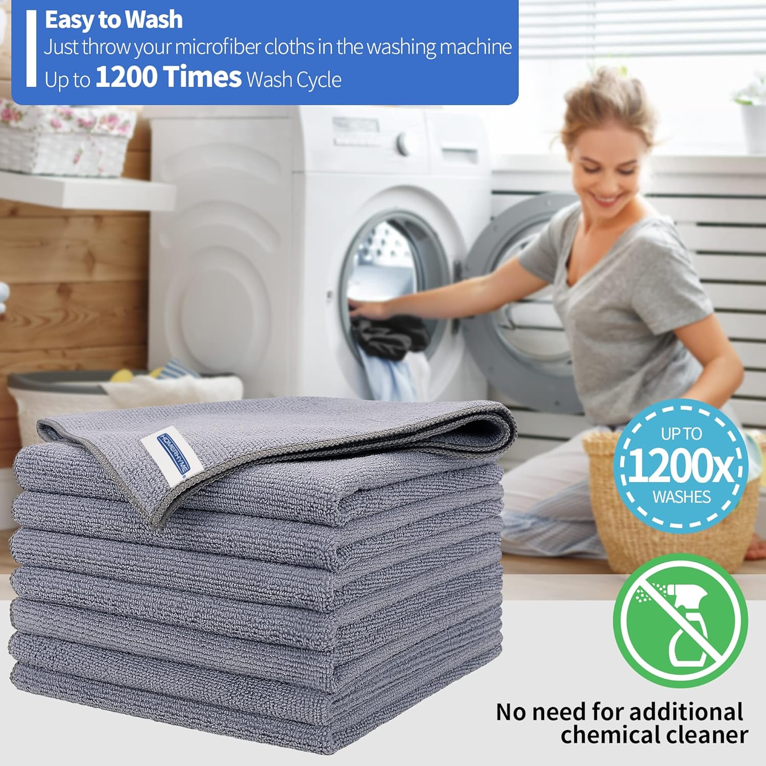 HOMERHYME Microfiber Cleaning Cloth, Premium 8 Pack Cleaning Towels, Lint-Free Streak-Free Ultra Absorbent, 300GSM Reusable Microfiber Towel for Cars Shop Garage Home Kitchen, 12.6" x 12.6" Grey