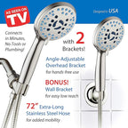 Hotel Spa AquaCare High Pressure 8-mode Handheld Shower Head - Anti-clog Nozzles, Built-in Power Wash to Clean Tub, Tile & Pets, Extra Long 6 ft. Hose, Wall & Overhead Brackets - 1.8 GPM