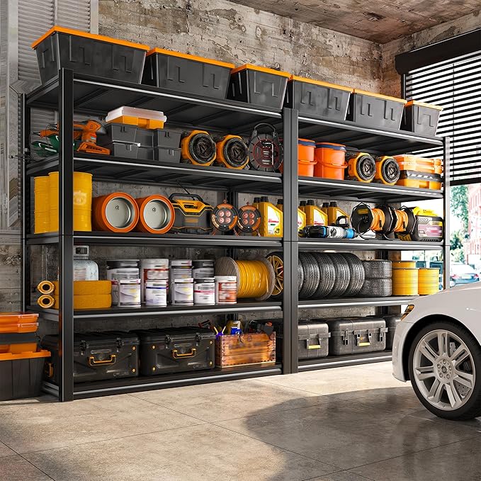 REIBII 48" W Garage Shelving 2500LBS Storage Shelves Adjustable Metal Shelving Heavy Duty Garage Shelves for Warehouse Pantry Basement 48" W x 72" H x 18" D