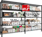 REIBII 70" W Storage Shelves Heavy Duty Load 1600LBS, Metal Shelving 5-Tier Wire Shelving Unit Metal Shelves for Storage Adjustable Shelving Rack for Pantry Kitchen 70" W*15.8" D*72.4" H, 2 Pack
