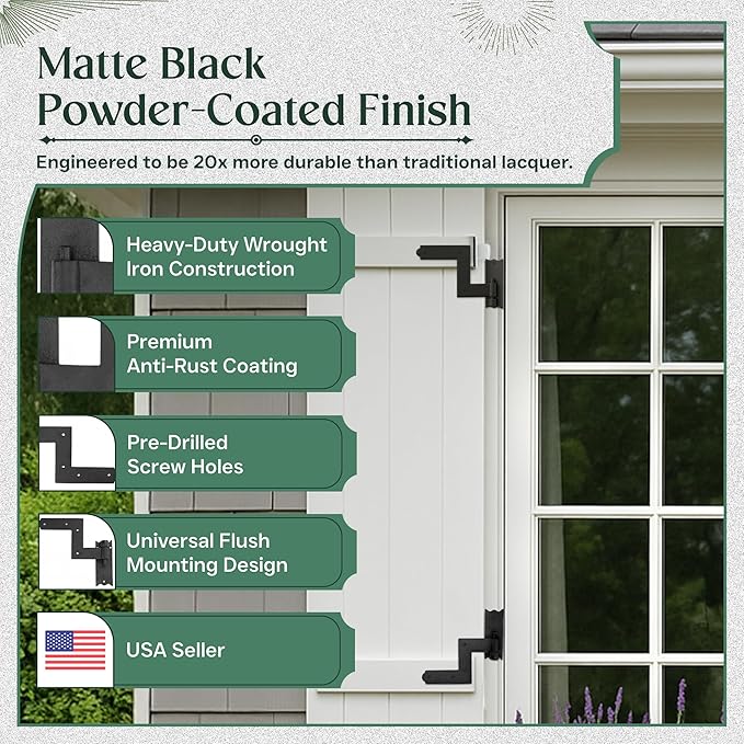 Renovators Supply Manufacturing - Heavy-Duty Black Wrought Iron Shutter Lift Off Pintle Hinges Colonial Pin Reversible for Doors, Window and Shutters with Hardware 6 1/2 Inches, Pack of 8 Pairs