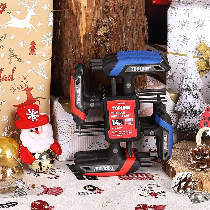 Topline 14-Piece T-Handle Hex Key Set, Metric&SAE, Long Arm Hex Keys, Portable Allen Wrenches Sets with Storage Rack for Basic Home Repair and Mechanics Maintenance