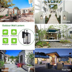 LIT-PaTH Outdoor Wall Lantern, Wall Sconce as Porch Lighting Fixture, E26 Medium Base Max 60W, Anti-Rust Metal with Glass Shade, Black, 2-Pack