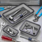 Collapsible Magnetic Parts Tray Set - 3 Different Size Tool Trays for Screw, Bolts, Nuts, Washers, Pins and Other Small Metal Parts, Mechanic Tool Gifts for Men - Light Grey