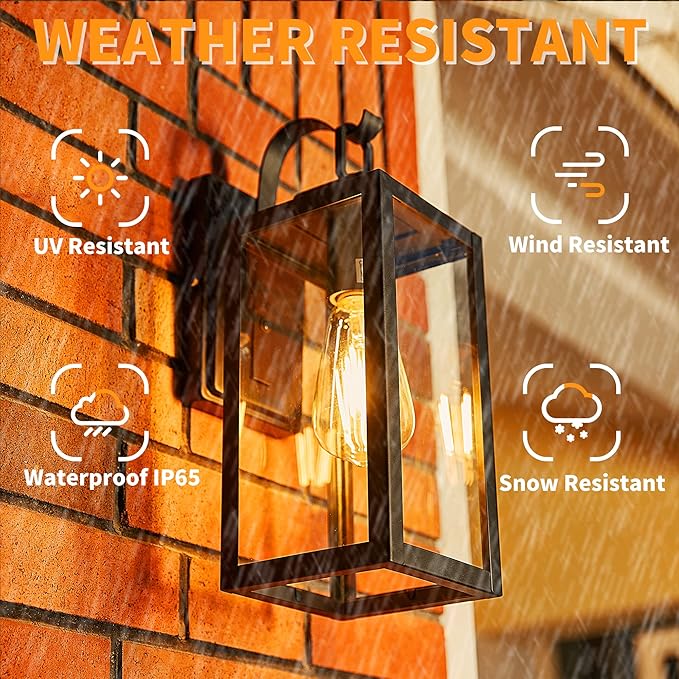 Pia Ricco Outdoor Wall Lights, Dusk to Dawn Matte Black Exterior Light Fixture with Clear Glass Shade, Photocell Sensor Front Porch Lighting, Modern Sconce Lantern for House, Garage, Patio, ETL Listed