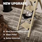 4 Step Ladder, Lightweight Folding Step Stool with Anti-Slip Aluminum Wide Pedal& Convenient Handgrip, 330lbs Capacity Steel Ladder for Household and Office (Gold)