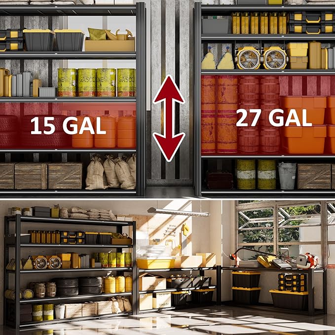 60" W Garage Shelving 5-Tier Storage Shelves Adjustable Metal Shelving Units 3030LBS Storage Shelves Heavy Duty for Industrial, Warehouse, Basement,72" H × 60" W × 24" D