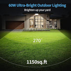 Olafus 60W Flood Lights Dusk to Dawn Outdoor Lighting, IP65 Waterproof LED Security Light with Photocell, 6000LM Dusk Dawn Outside Light, 6500K Black Exterior Floodlight for Yard Garden Porch